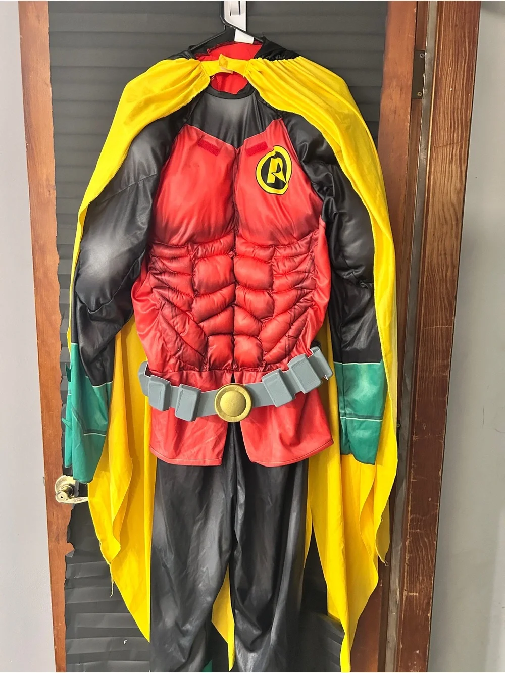 Superhero Robin Costume with Yellow Cape - Red/Black/Green